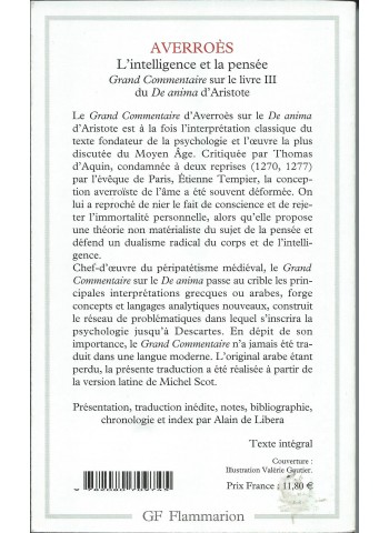 L'intelligence et la pensée d'Averroes sur le "De Anima" d'Aristote